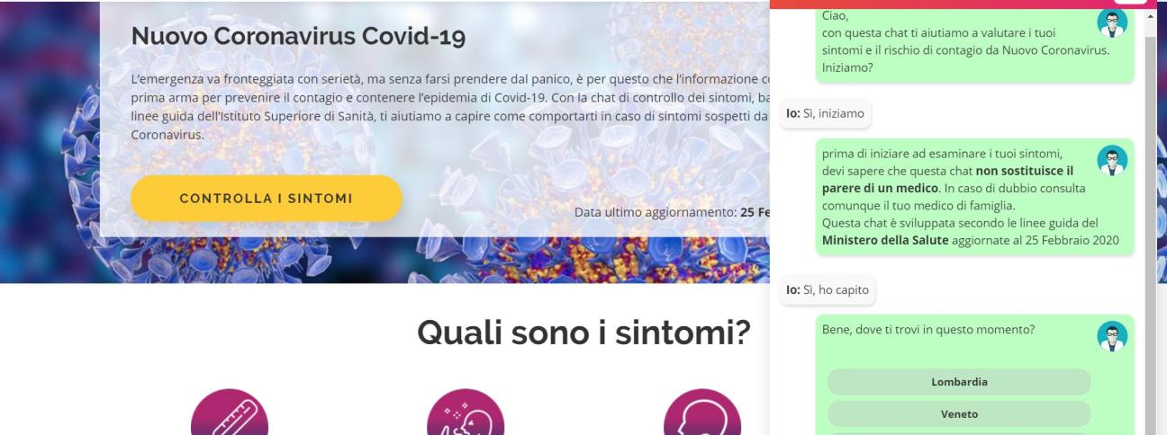 Sintomi sospetti da nuovo Coronavirus: online un chatbot per capire come comportarsi